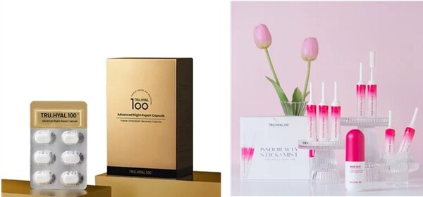 더스타일컴퍼니의 ‘TRU HYAL 100’(사진 왼쪽)와 ‘TRU HYAL 100-Inner Beauty Stick & Mist’ ⓒcosmoprofawards.com/en