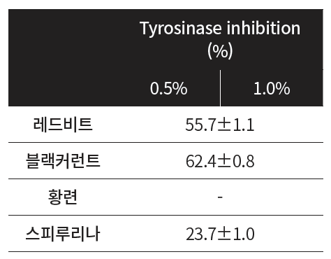 표 4. Tyrosinase 활성 저해 효과