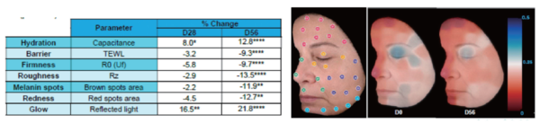 그림 5. Results of the clinical study and Color mapping of facial firmness