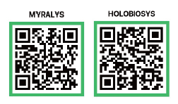 QR코드를 찍으면 그린테크(Greentech)의 ‘MYRALYS’와 ‘HOLOBIOSYS’ 소개 자료를 무료로 내려 받을 수 있습니다.