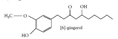 그림 2. 생강에 가장 많이 들어있는 활성물질중 하나인 [6]-gingerol의 구조 ⒸHerbal Medicine: Biomolecular and Clinical Aspects. 2nd edition.